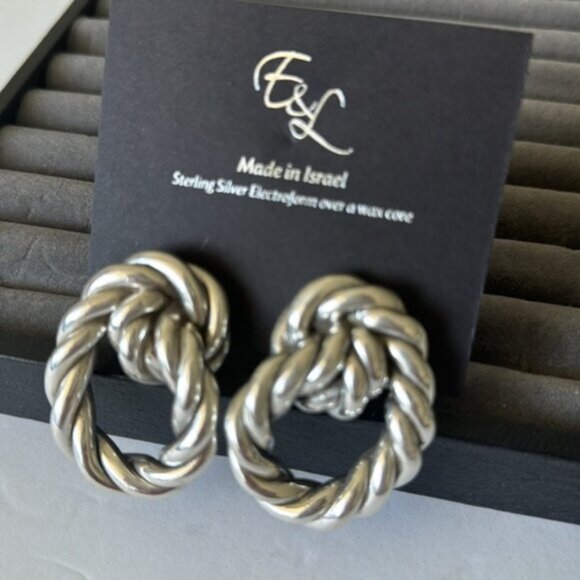 E&L Israel Sterling Silver Cable Electroform Earrings 2" long x 1 1/2" wide - Picture 3 of 10